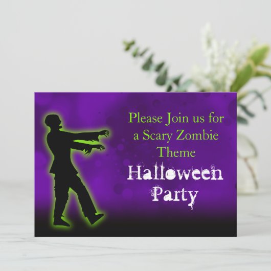 Invitation Zombie vert sur violet (Debout devant)