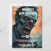 Invitation Zombie visage monstre d'art comique adultes éffray (Devant)