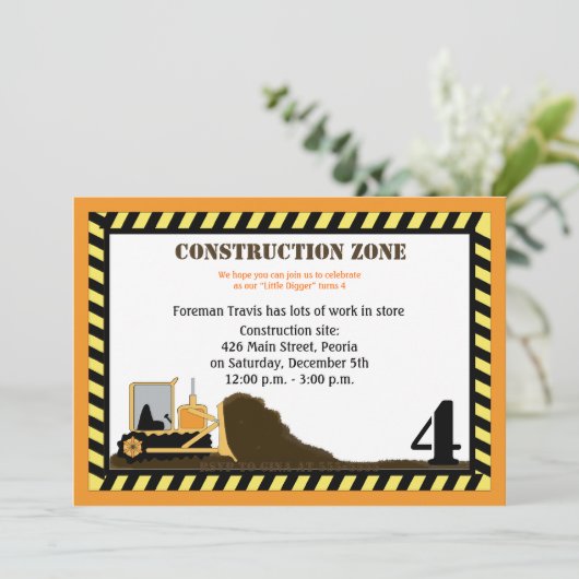 Invitation Zone de construction Backhoe Boys Anniversaire Inv (Debout devant)