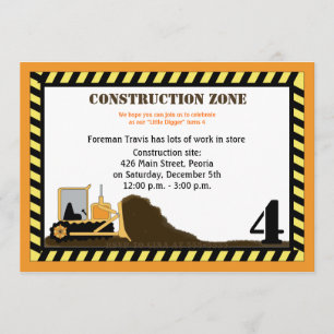 Invitation Zone de construction Backhoe Boys Anniversaire Inv