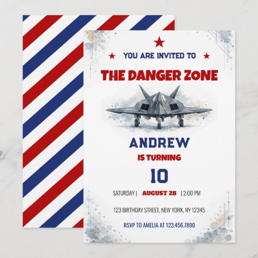 Invitation Zone de danger à l'aquarelle F117 Chasseur à réact (Devant / Derrière)