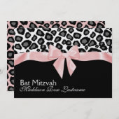 Invitation Zones léopard et Bat mitzvah de ruban rose (Devant / Derrière)