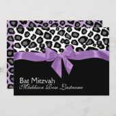 Invitation Zones léopard et Bat mitzvah de ruban violet (Devant / Derrière)