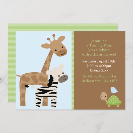 Invitation Zoo Animaux (Devant / Derrière)