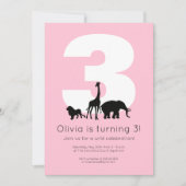 Invitation Zoo animaux rose anniversaire de enfant (Devant)
