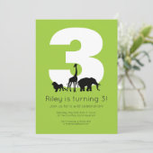 Invitation Zoo animaux vert enfant anniversaire (Debout devant)