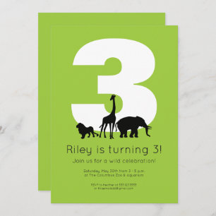 Invitation Zoo animaux vert enfant anniversaire