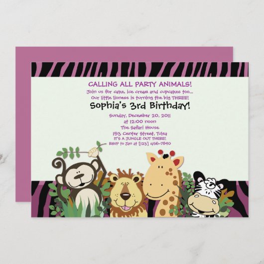 Invitation ZOO CREW 5x7 Tendance Zebra Stripe Jungle Party (Devant / Derrière)
