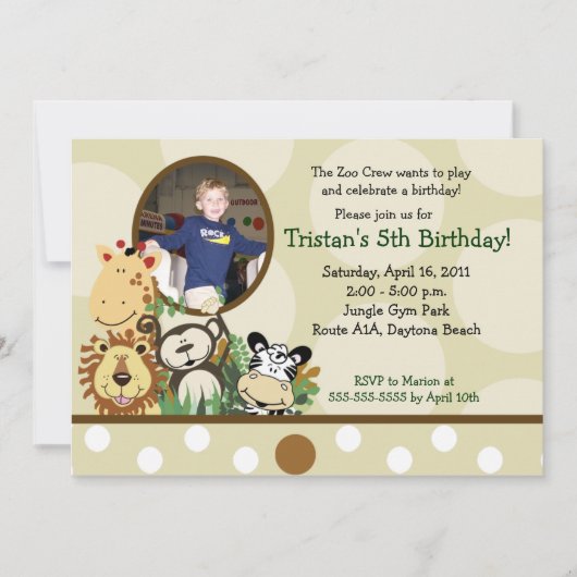 Invitation Zoo Crew Jungle *PHOTO* Anniversaire - TAN (Devant)