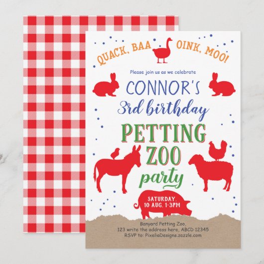 Invitation Zoo de mouture, Garçon, Banyard Farm Animal Annive (Devant / Derrière)