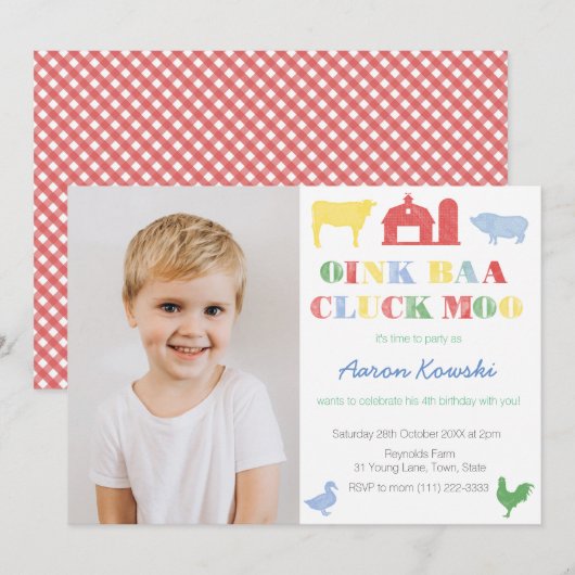 Invitation Zoo De Pet Fête D'Anniversaire Pour Garçon, Animau (Devant / Derrière)