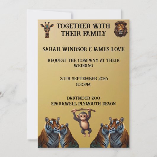 Invitation Zoo Mariage amusant (Devant)