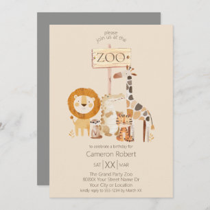 Invitation Zoo mignon Animaux sur le beige