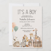 Invitation Zoo Nursery Animaux Baby shower garçon (Devant)