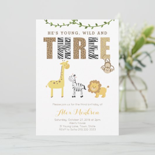 Invitation Zoo Safari Animaux 3e fête d'anniversaire pour gar (Debout devant)