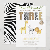 Invitation Zoo Safari Animaux 3e fête d'anniversaire pour gar (Devant / Derrière)