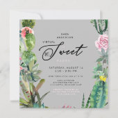 Invitation Zoom Virtual Cactus Rose & Grey Sweet 16 Anniversa (Devant)