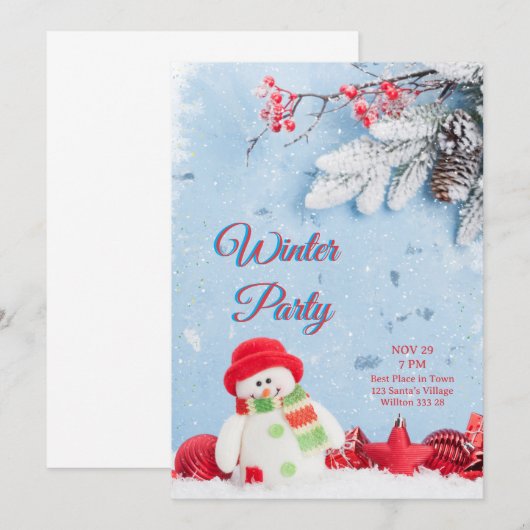 InvitationMinimalist Winterful Party Invitation Kaart (Voorkant / Achterkant)