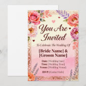InvitationRomantic Floral Invitation de mariage |  (Devant / Derrière)