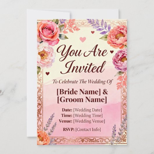 InvitationRomantique Invitation de mariage florale (Devant)