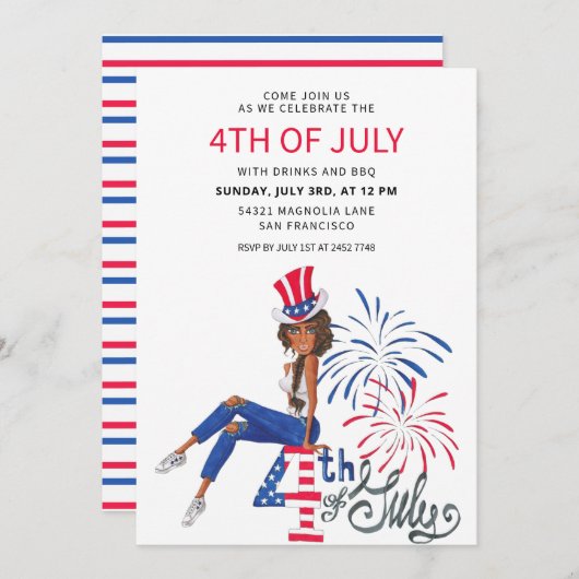 Invitations 4 juillet fille (Devant / Derrière)