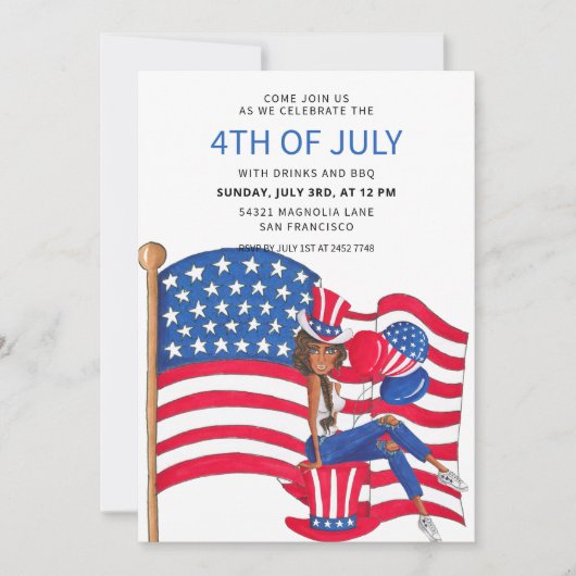 Invitations 4 juillet fille patriotique (Devant)