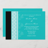 Invitations A7 Turquoise One-Side Mariage damassé (Devant / Derrière)