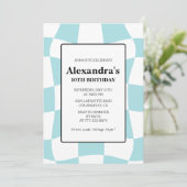 Invitations à 10e anniversaire Retro À damiers Blu (Debout devant)