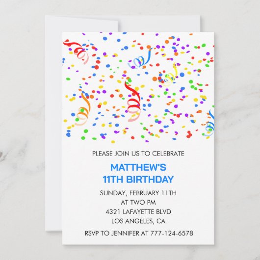 Invitations à 11e anniversaire Confetti Rainbow Bo (Devant)