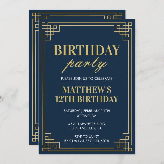 Invitations à 12e anniversaire Anniversaire garçon (Devant / Derrière)