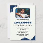 Invitations à 12e anniversaire Boy Navy Simple Pho (Devant)