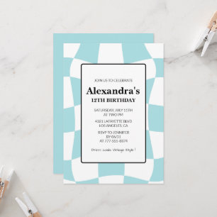 Invitations à 12e anniversaire Retro À damiers Blu