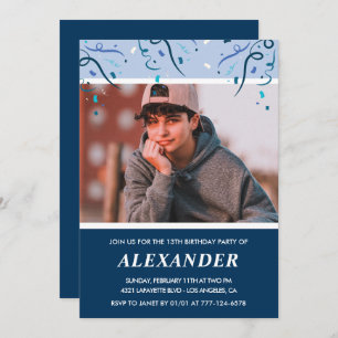 Invitations à 13e anniversaire Photo Navy Blue