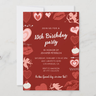 Invitations à 13e anniversaire Red Cute Hearts