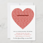 Invitations à 13e anniversaire Typographie Rouge N (Devant)