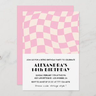 Invitations à 14e anniversaire À damiers Retro Pin