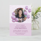 Invitations à 14e anniversaire Ballons Photo Purpl (Debout devant)