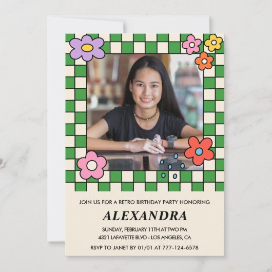 Invitations à 14e anniversaire Fleurs Super rétro (Devant)