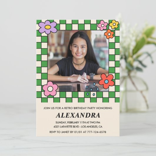 Invitations à 14e anniversaire Fleurs Super rétro (Debout devant)