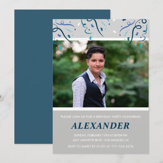 Invitations à 15e anniversaire Hommes Confetti Pho (Devant / Derrière)