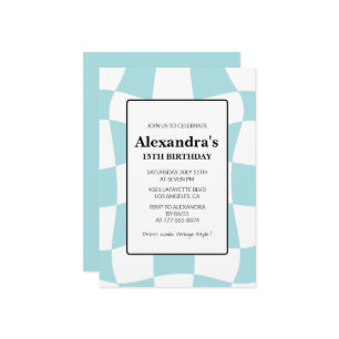 Invitations à 15e anniversaire Retro À damiers Blu