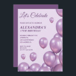 Invitations à 17e anniversaire Ballons Chic Purple<br><div class="desc">Invitations à 17e anniversaire Ballons chic violet moderne</div>