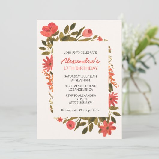 Invitations à 17e anniversaire Floral Boho Elegant (Debout devant)