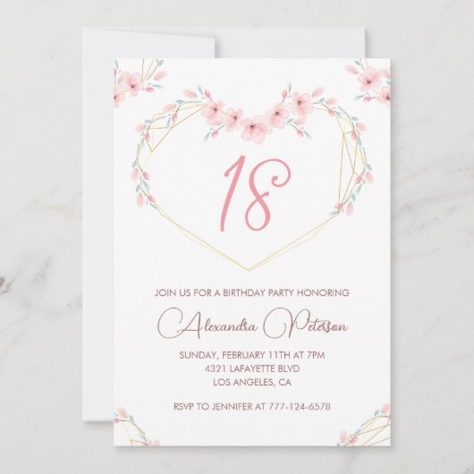 Invitations à 18e anniversaire Boho Floral Pink (Devant)