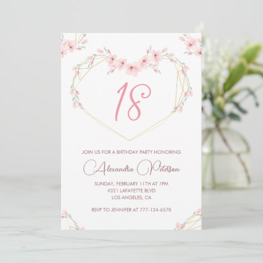 Invitations à 18e anniversaire Boho Floral Pink (Debout devant)