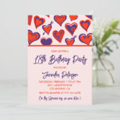 Invitations à 18e anniversaire Glam Cute Red Heart (Debout devant)