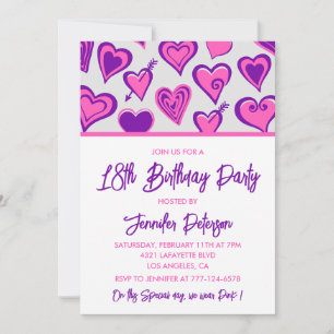 Invitations à 18e anniversaire Glam Pink Heart