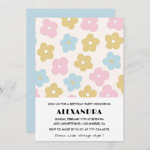 Invitations à 18e anniversaire Retro Blue Pink Flo