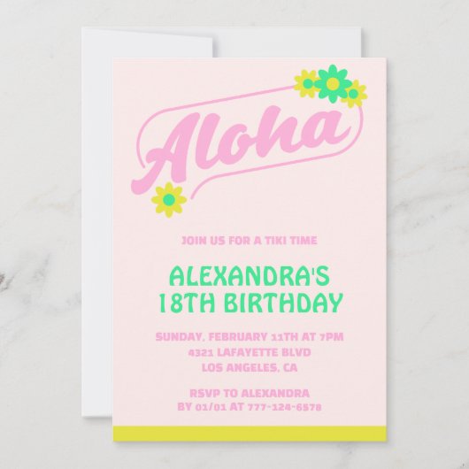 Invitations à 18e anniversaire Tropical Aloha Pink (Devant)