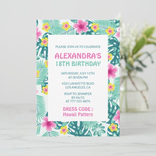 Invitations à 18e anniversaire Tropical Hawaii Flo (Debout devant)